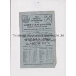 1949 WEST HAM UNITED v GLASGOW CELTIC Scarce 4 page official programme for the Friendly played on