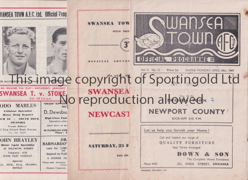 SWANSEA TOWN Eleven home programmes 48/9 v Newport score on cover, 51/2 Newcastle Utd. FA Cup