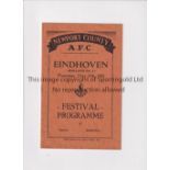 1951 FESTIVAL OF BRITAIN / NEWPORT COUNTY V EINDHOVEN Programme for the game at Somerton Park