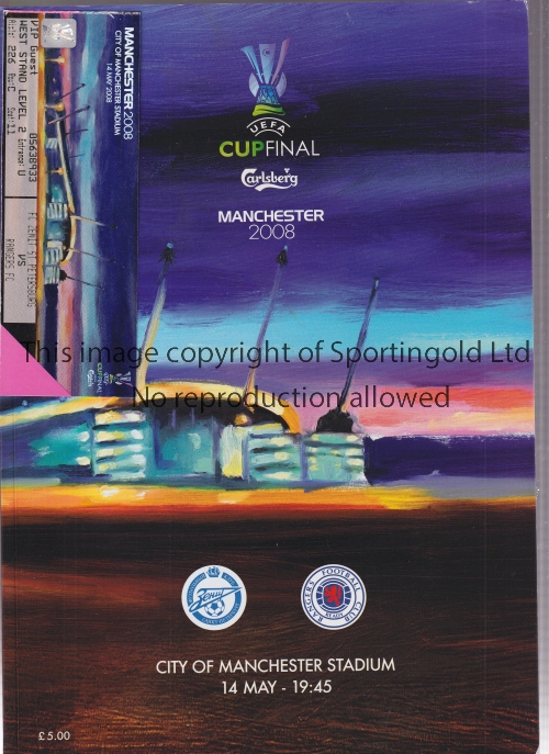 2008 UEFA CUP FINAL AT MANCHESTER CITY FC Programme, Welcome Package folder and ticket for Glasgow