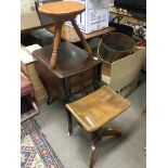 An oak adjustable stool, mahogany drop flap work t