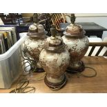 Three Oriental style vases and covers converted in