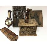 A six drawer collectors chest, a Britannia plaque,