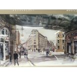 A modern framed print of a London street scene. Wi