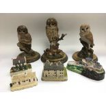 Three Country Artists owls by Richard Cooper and f