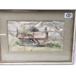 An ink sketch and watercolour of a cottage unsigned but attributed to Jane Best-Shaw. Approx 40cm