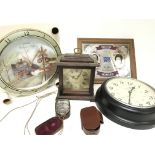 A collection of 3 clocks, a silver jubilee mirror