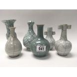 6 celadon glazed porcelain crackle glaze design vases - NO RESERVE