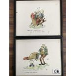 2 Framed Comical ink sketches, monogrammed VMB.