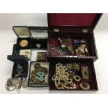 A collection of costume jewellery and coins. NO RE