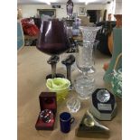 A collection of clear and coloured glass items inc