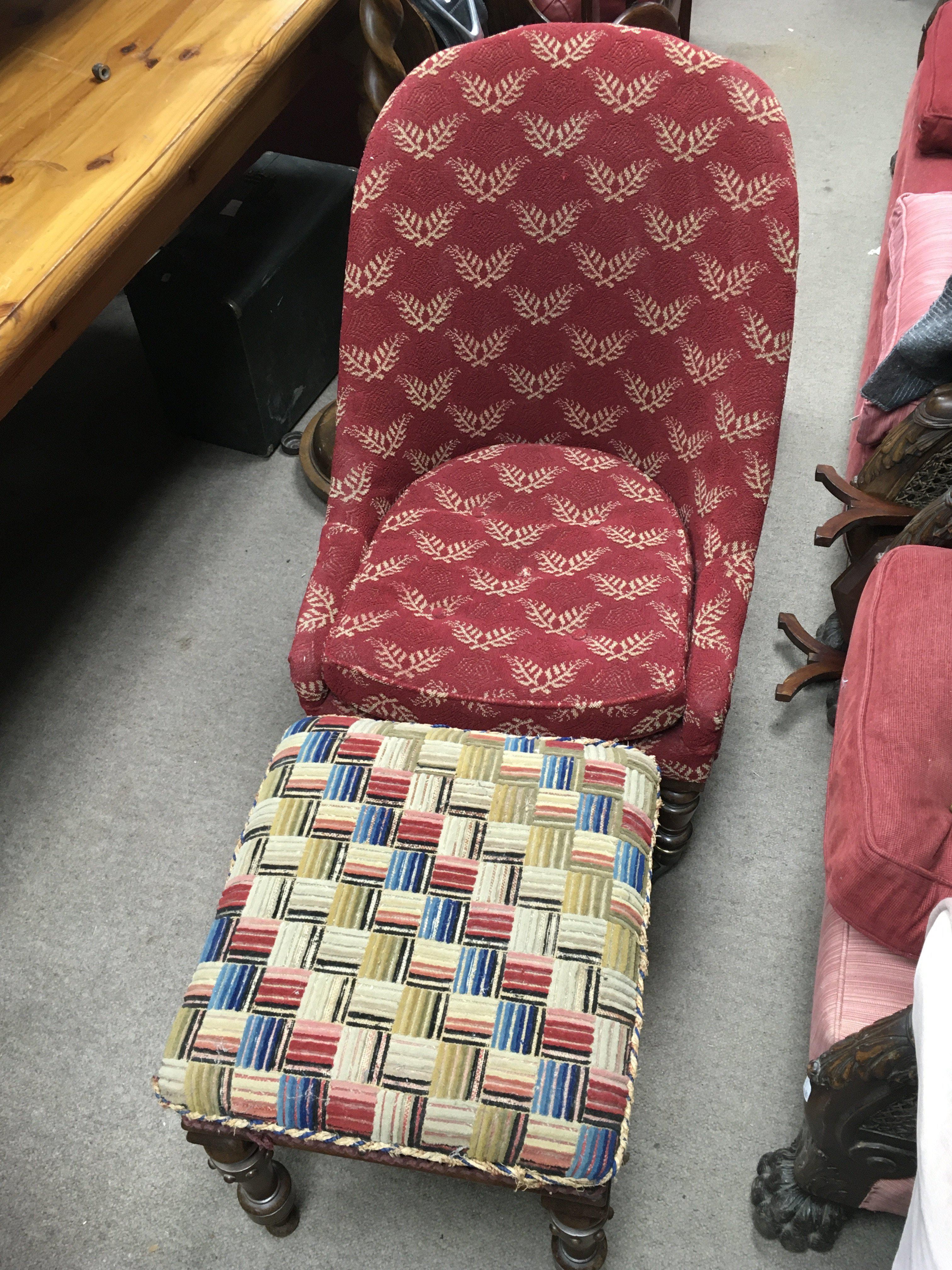 A red upholstery Victorian nursing chair with a small upholstered foot stool - NO RESERVE