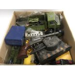 A box of Meccano including an army truck, a wooden