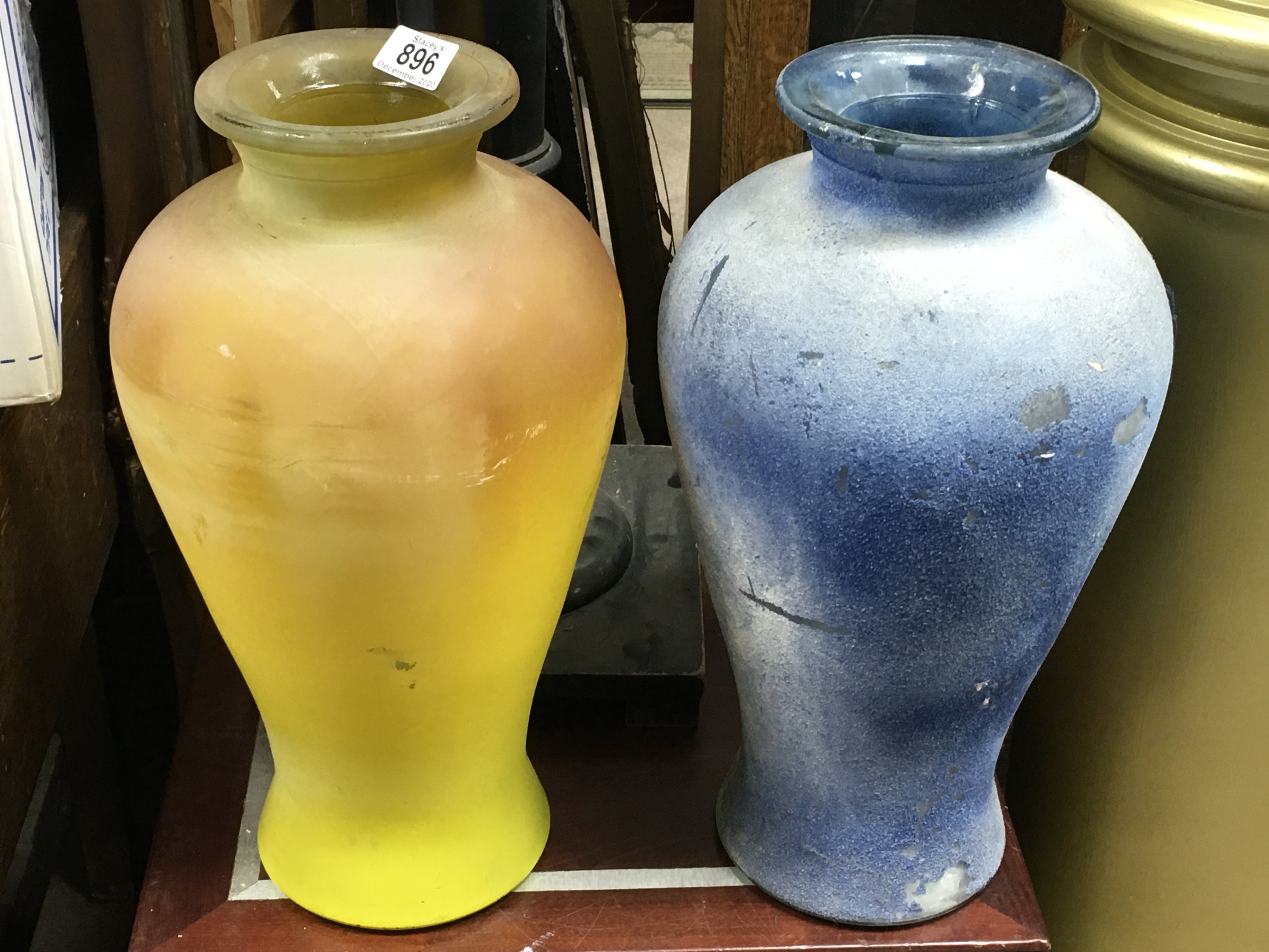 Two large studio glass vases.