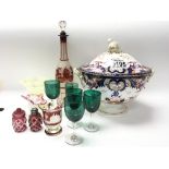 A collection of Victorian glass and a large decora