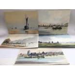 Five Sydney Vale watercolours of boats and harbour