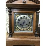 Three mantle clocks consisting of a mahogany Gustav Becker with silver dial and Arabic numerals, a