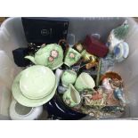 A plastic box of various ceramics including a Carl