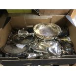 A box of silver plated items including a meat dish