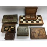 A wooden chess set plus extra pieces, a folding mu