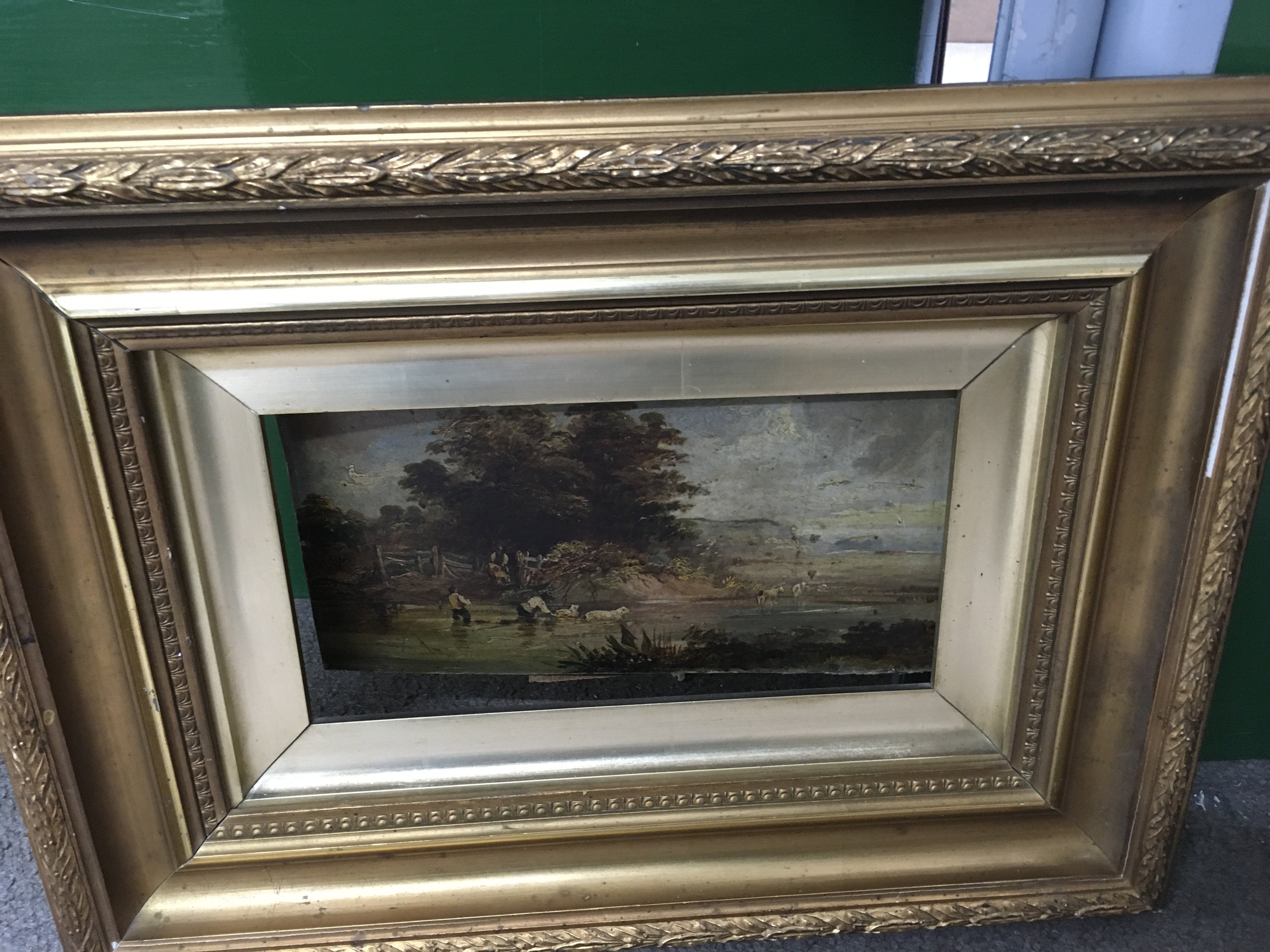 A group of good pictures including a watercolour by G. Fendeico, a gilt framed oil on board, 2 early - Image 5 of 5