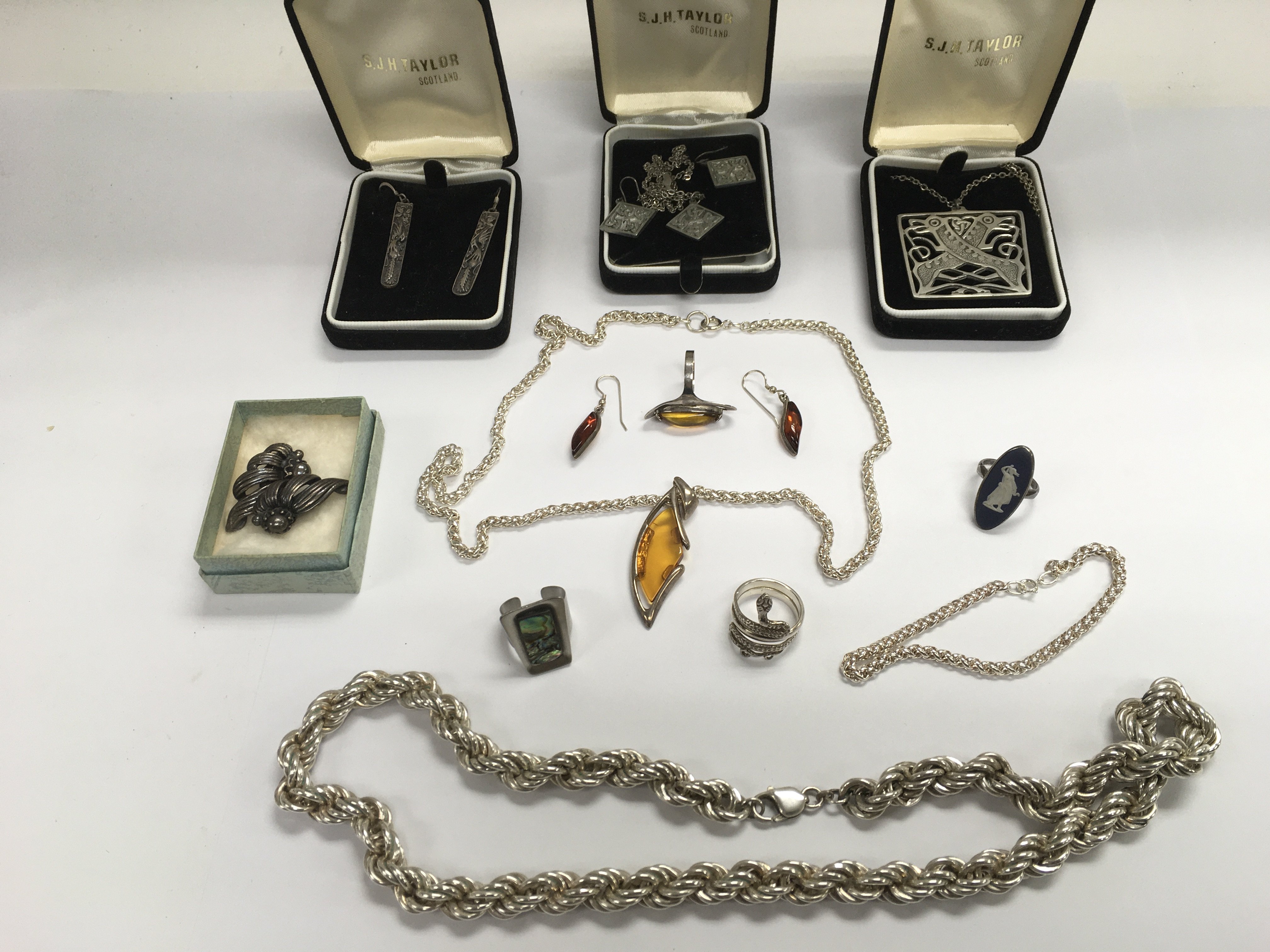 A collection of mainly silver jewellery, some set