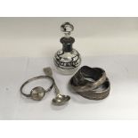 A sterling silver overlaid perfume bottle, 2 silve
