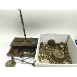 A set of apothecary scales and various weights. NO