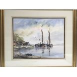 A framed and glazed watercolour 'On The Orwell' by Mark Tarleton, approx 69cm x 59cm - NO RESERVE