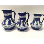 A set of three Quality Wedgwood blue Jasper ware j
