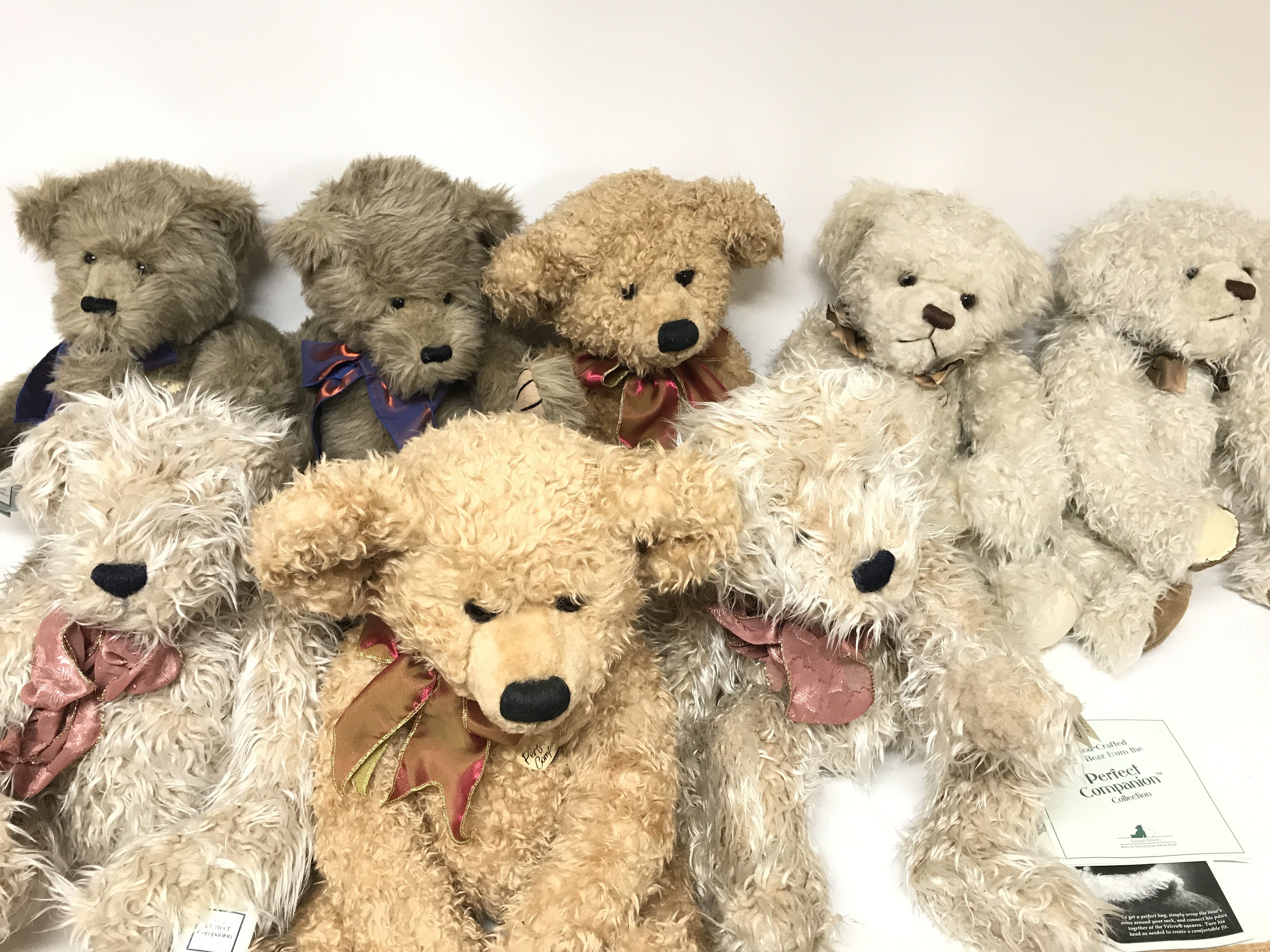 A collection of 7 perfect companion teddy bears.