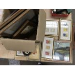 A box of framed pictures and paintings, various. N