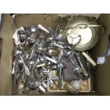 A box of metalware comprising mostly cutlery. NO R