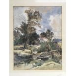 A framed and glazed watercolour of a rural landscape scene, signed in pencil by Cotman, approx