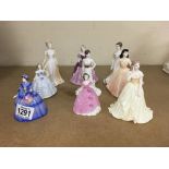 9 Coalport miniature porcelain lady figurines.