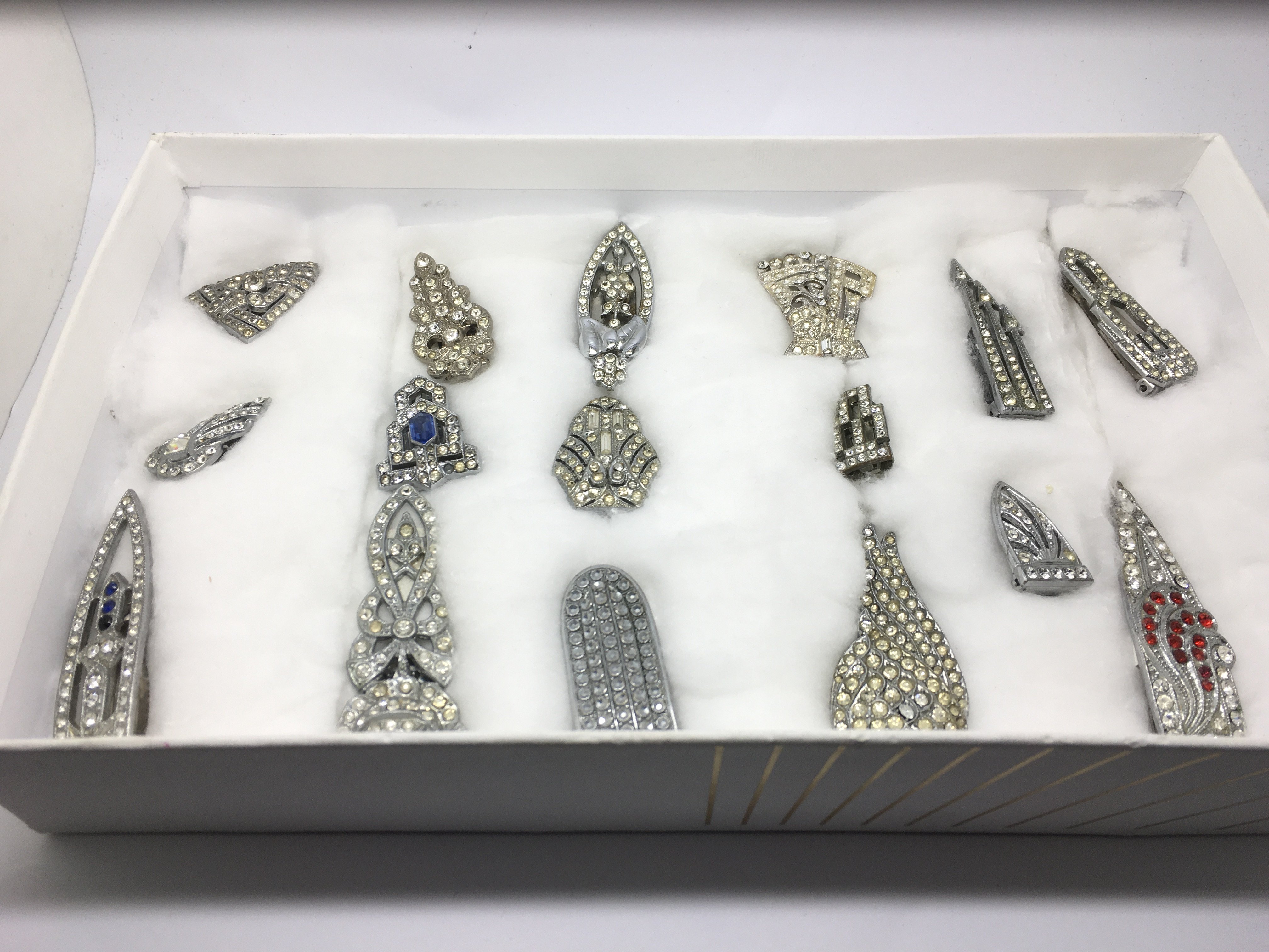 A collection of diamonte dress clips.