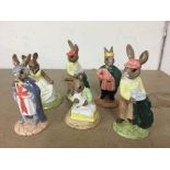 6 Royal Doulton bunnykins figures with boxes.