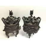 A pair of 19th century heavy Chinese bronze censor