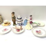 Three small Coalport figures a bisque piano top do