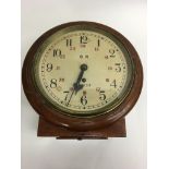 A BR British Railway fusee mahogany case wall cloc