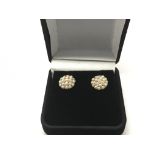 A pair of 9ct gold earrings set with seed pearls