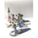6 Lladro porcelain gymnast figurines, all in good