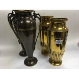 A pair of 1920s brass vases and one other pair.