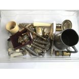 A box of oddments to include silver items.
