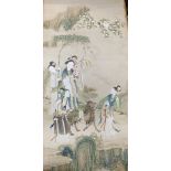 A large Chinese scroll painting on paper, un-mount