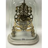 A Victorian brass skeleton clock with fusee moveme