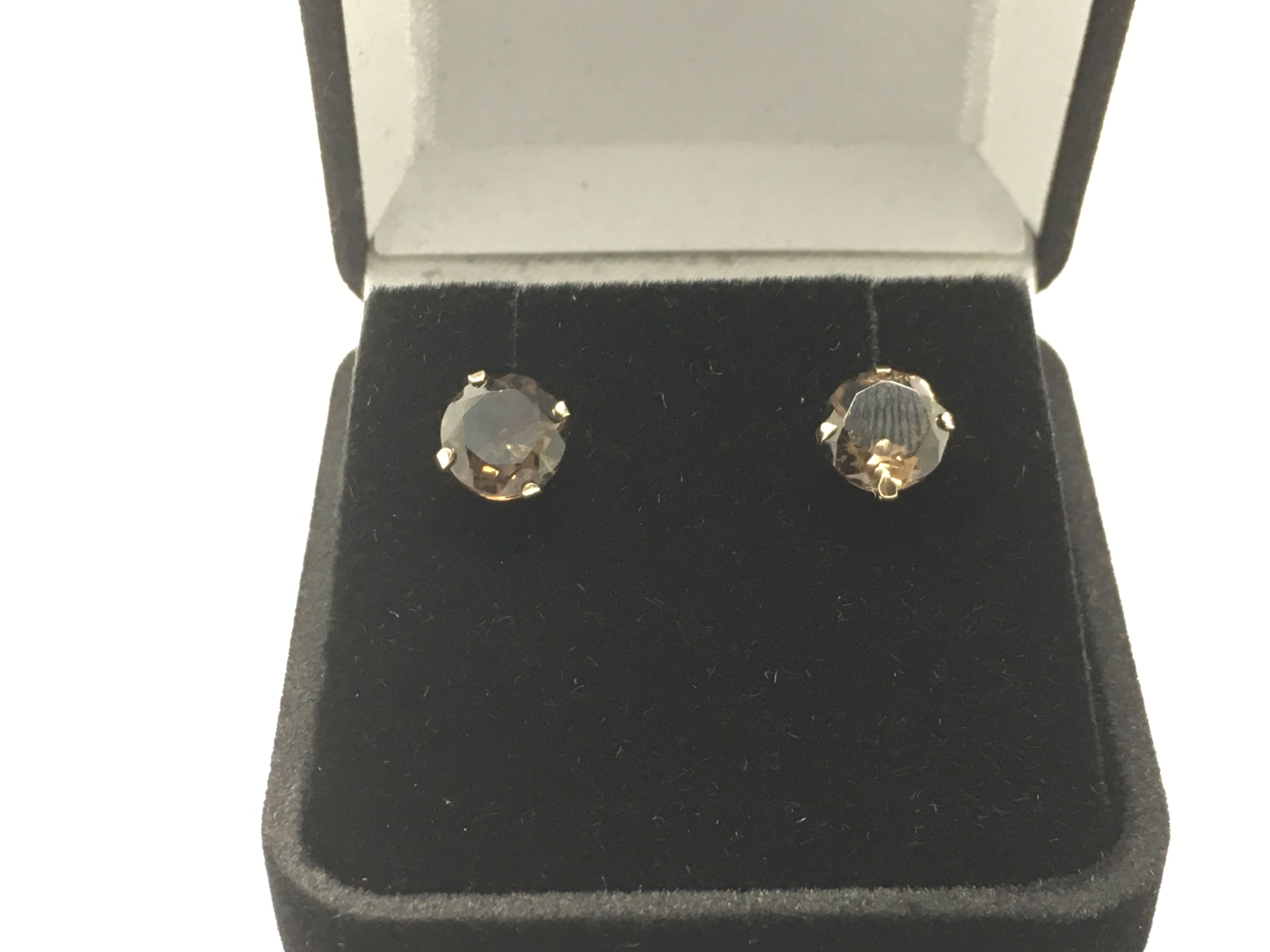 A pair of 9ct gold smokey quartz earrings