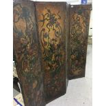 A Victorian floral painted leather 4 Panel folding