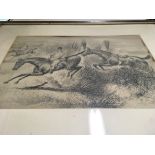 A set of four hunting prints and a framed coaching