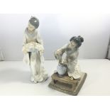 Two Lladro figures of ladies in traditional Japane